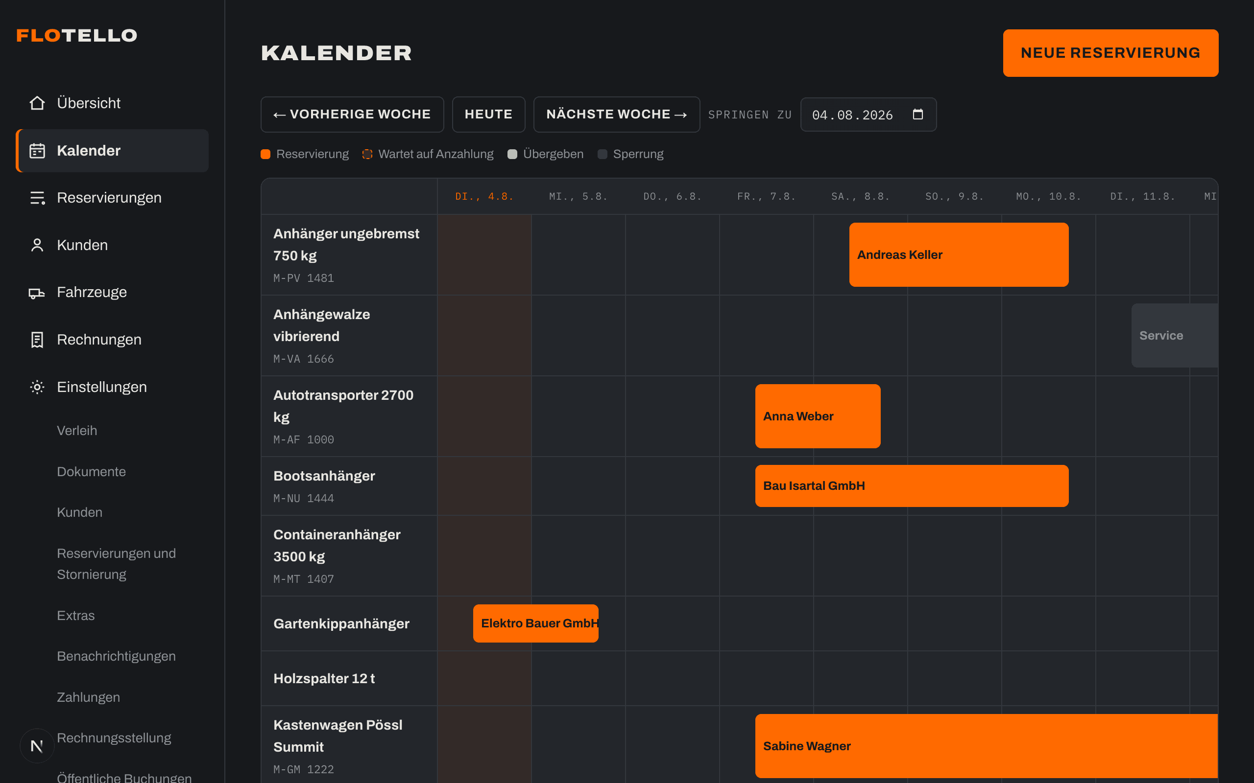 Reservierungen und Fahrzeugkalender