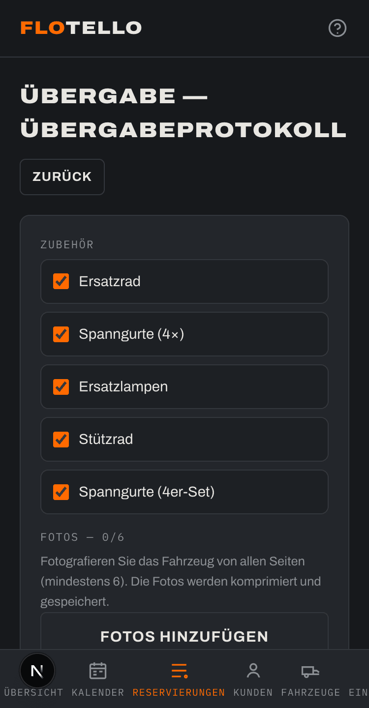 Übergabeprotokoll mit Fotos