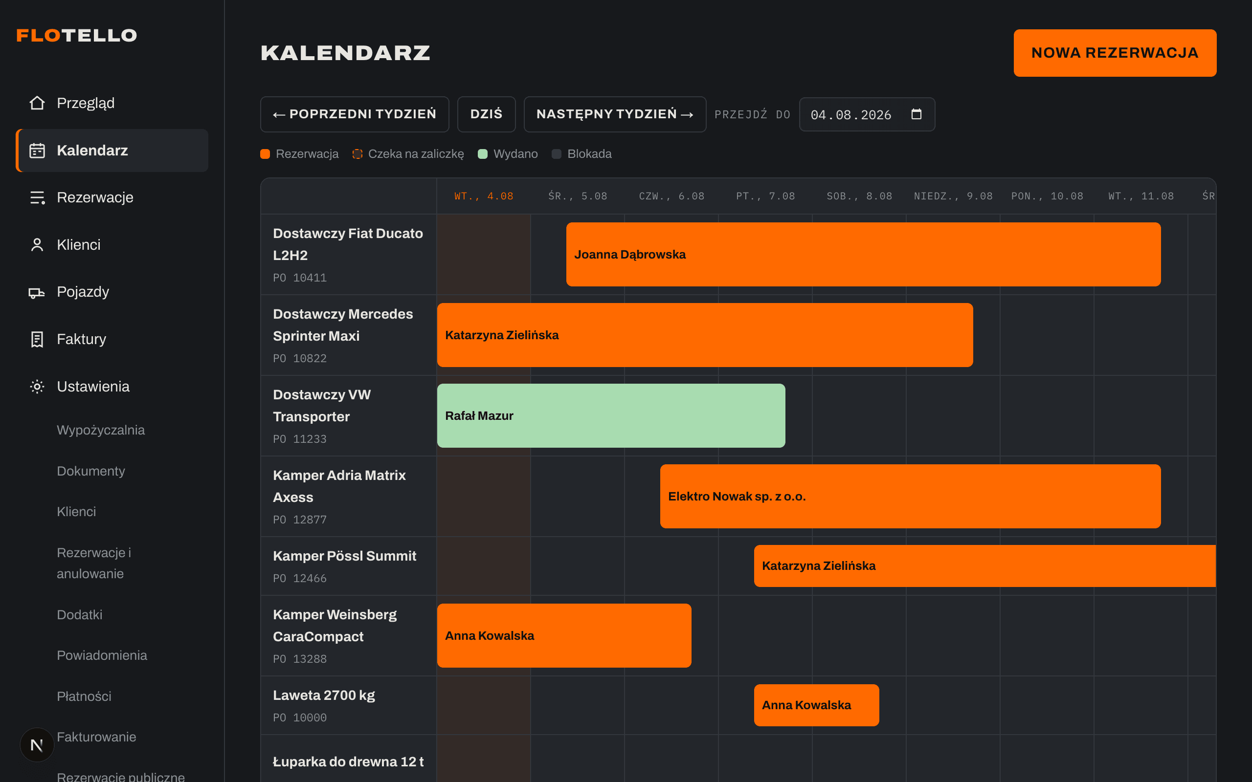 Rezerwacje i kalendarz pojazdów